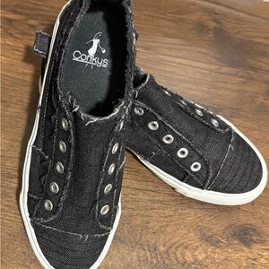 Conkys Distressed Black Canvas Sneakers